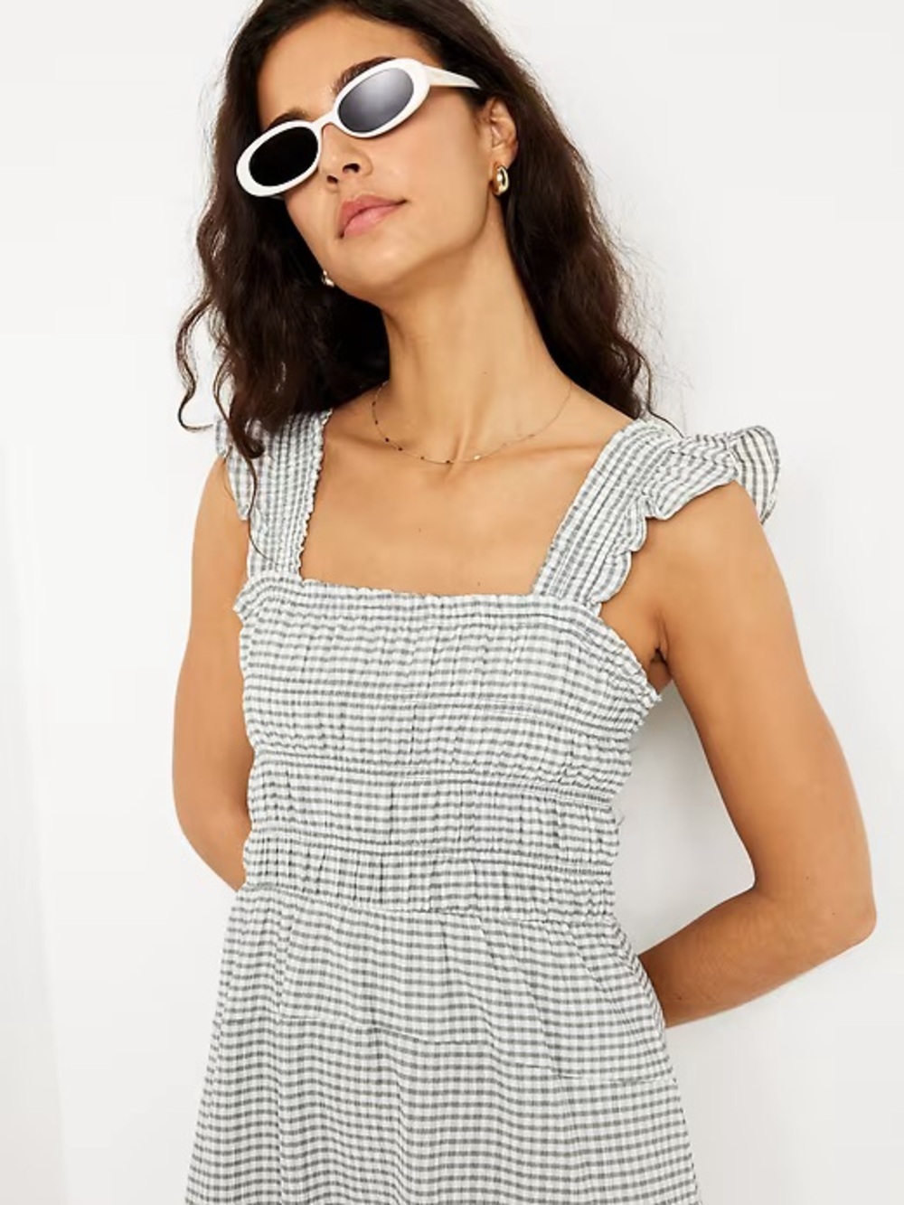 Old Navy Smocked Gingham Square-Neck Sundress - Sage Green/White